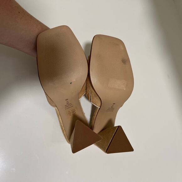 Schutz Lizah Wild Welt Mohair Heels Chunky Block Heel Tan Leather Size 8 - Picture 7 of 9